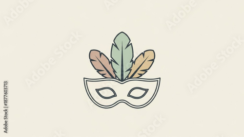 Masquerade Mask with Feathers Isolated on White Background