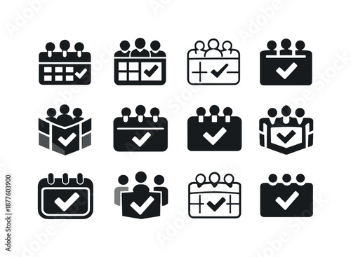 Coworking Icon Set. coworking. Icon set. Set Logo of coworking: shared calendar schedule. harmonious logo variations of the same emblematic concept, each with