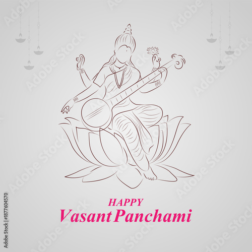 illustration of Vasant Panchami Saraswati Puja Indian festival background