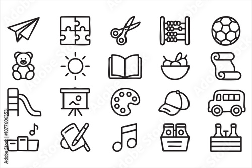 Children daily activities minimal line art graphics