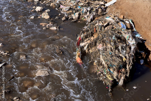 The Zarqa stream in the city of Zarqa, north of the Jordanian capital Amman, shows the dirt that pollutes the stream.