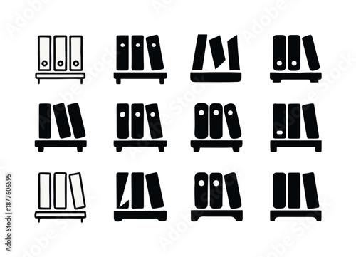 Office Logo Variations. Office interior. Icon set. Set Logo of office interior: bookshelf with folders. harmonious logo variations of the same emblematic