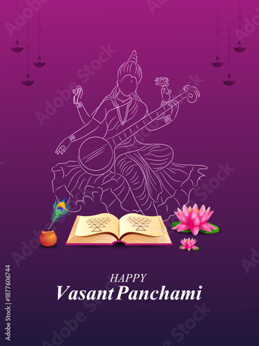 illustration of Vasant Panchami Saraswati Puja Indian festival background