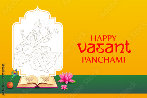 illustration of Vasant Panchami Saraswati Puja Indian festival background