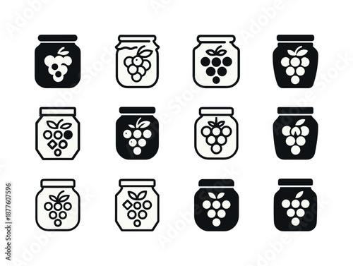 Jam Logo Icons. Jam. Icon set. Set Logo of Jam: berry cluster. harmonious logo variations of the same emblematic concept, each with different