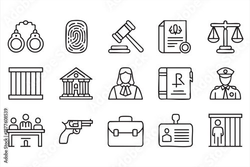 Police evidence icons for investigation systems, crime analysis tools