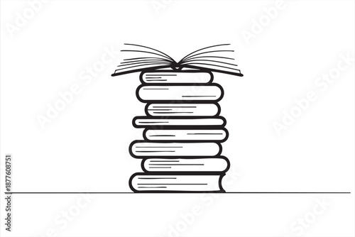 Library book stack artwork for online course portals, knowledge base interfaces