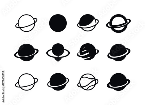 Titan Logo Variations. Titan. Icon set. Set Logo of Titan: Saturn?s moon silhouette. harmonious logo variations of the same emblematic concept, each with