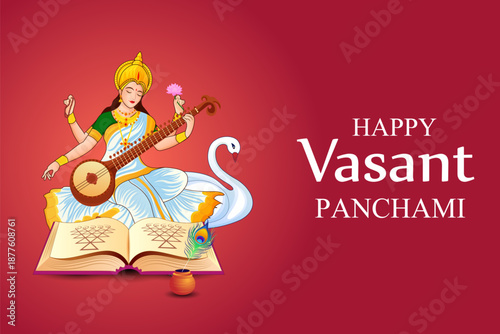 illustration of Vasant Panchami Saraswati Puja Indian festival background
