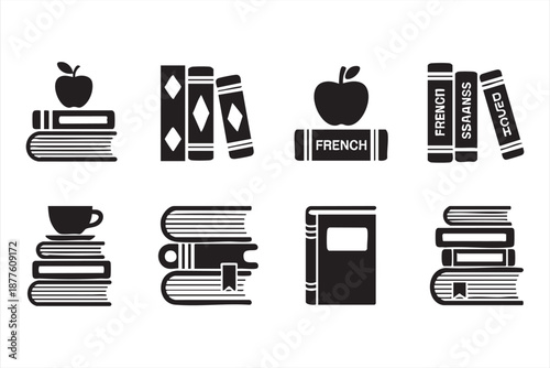 Library book icons for ebook UI dashboards, digital bookshelf apps