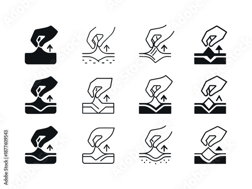 Skin Function Icons. The function of the skin. Icon set. Set Logo of The function of the skin: skin elasticity icon. harmonious logo variations of the same