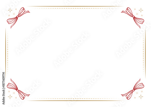 Christmas rectangular frame with red bows. Festive holiday decorative border.