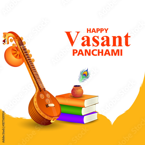 illustration of Vasant Panchami Saraswati Puja Indian festival background