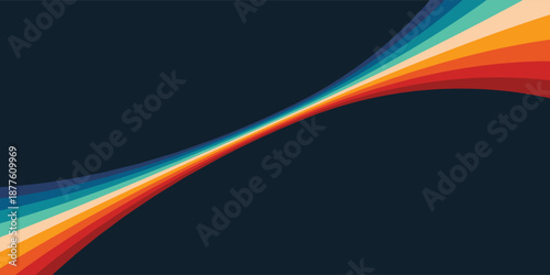 Abstract colorful 70s background vector. Vintage retro style wallpaper with lines, rainbow wavy stripes. 1970 color illustration design suitable for poster, banner, decorative, wall art.