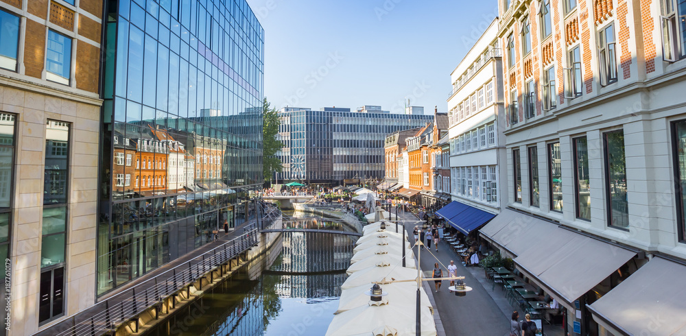 custom made wallpaper toronto digitalPanorama of the modern inner city with canal and shops in Aarhus, Denmark