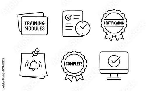 Outline icons for training, certification, and task management