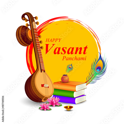 illustration of Vasant Panchami Saraswati Puja Indian festival background