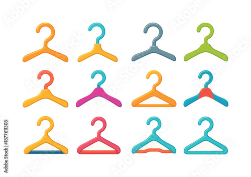 Colorful Hanger Icons. Hanger details. Colorful flat vector icons set of hanger details: curved hook, rotating hook, metal hook, plastic hook, hook with ball