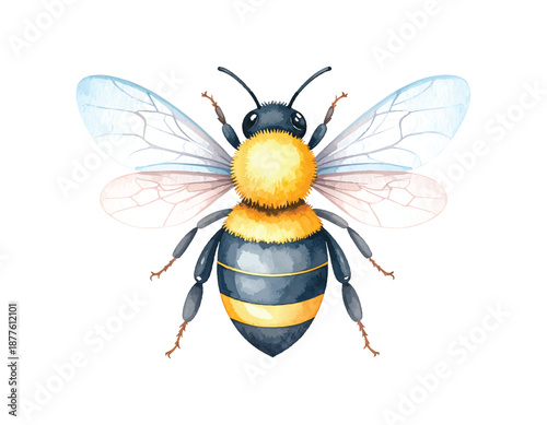 Watercolor painting of a queen bee, isolated on a white background