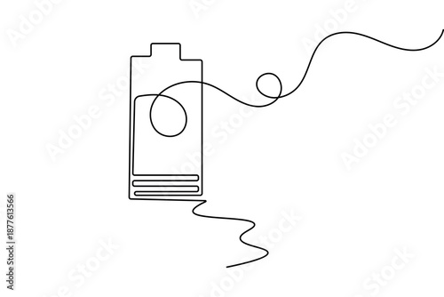 Battery symbol hand drawn in continuous line art style for minimalist tech design element