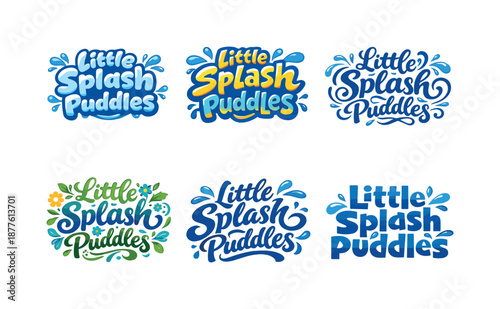 Creative Lettering Styles Grid. Little Splash Puddles. Set lettering. harmonious lettering variations of the same emblematic concept, each with different