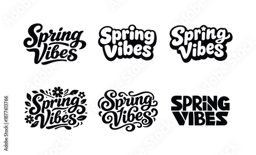 Spring Vibes Lettering Grid. spring vibes lettering set. Set lettering. harmonious lettering variations of the same emblematic concept, each with different