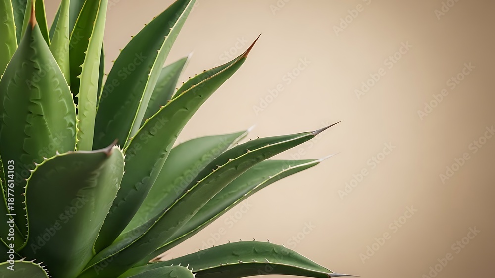 Fototapeta premium A detailed close-up shot of a succulent plant showcasing its green leaves and sharp thorns