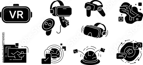 Virtual Reality and Augmented Reality Glyph Icons Set.eps
