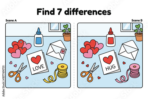 Colorful activity page featuring two scenes to spot differences  