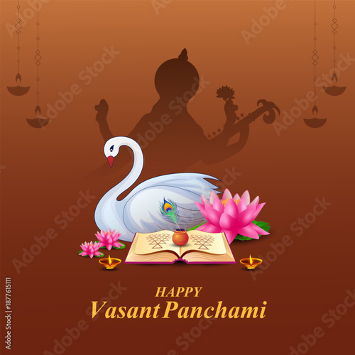 illustration of Vasant Panchami Saraswati Puja Indian festival background