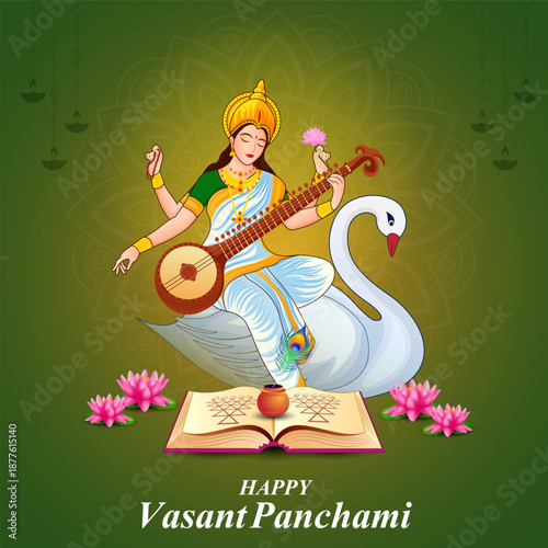 illustration of Vasant Panchami Saraswati Puja Indian festival background