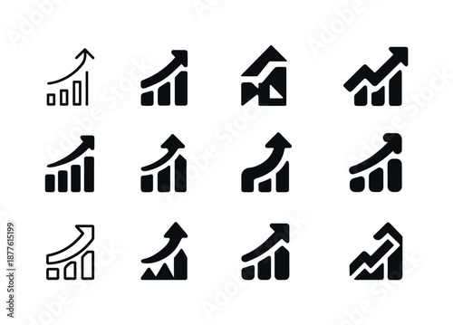 Trend Icon Variations. Trends and innovations. Icon set. Set Logo of trends and innovations: upward trend arrow. harmonious logo variations of the same