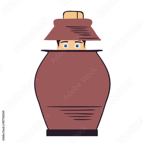 Peeping man in a pot, vector illustration