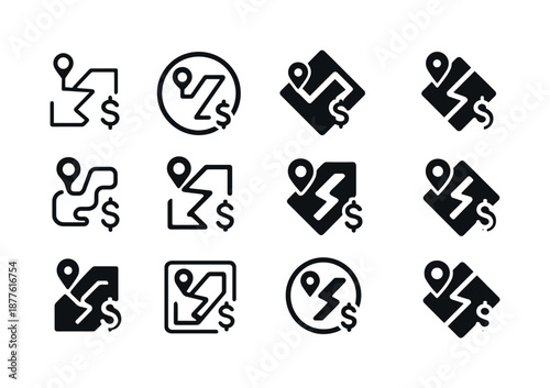 Retail Supply Chain Icons. Retail supply chain efficiency and cost management. Icon set. Set Logo of retail supply chain efficiency and cost management: route