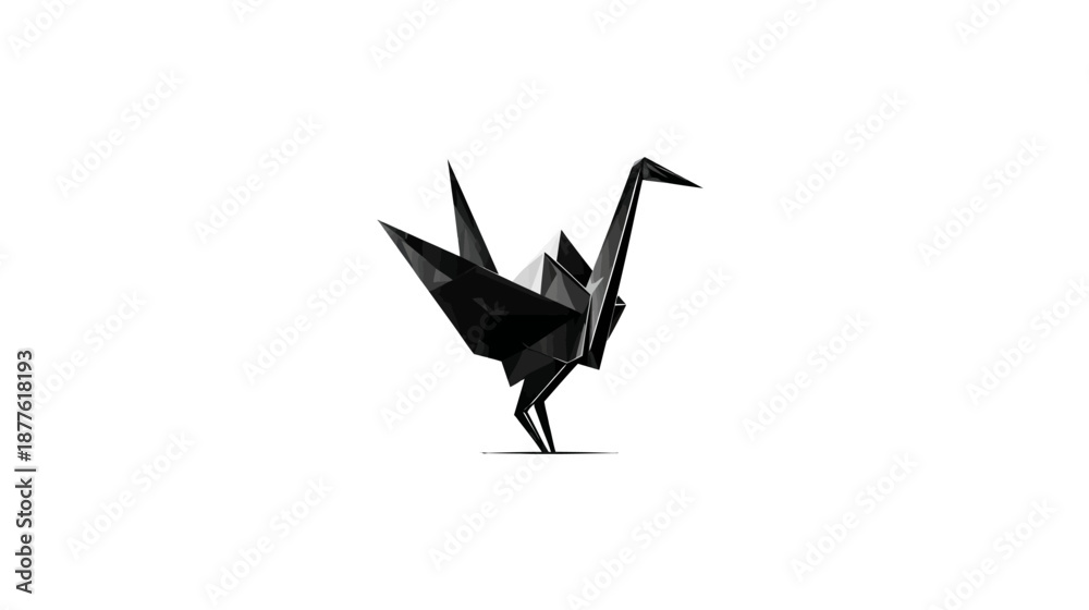 Fototapeta premium Black geometric bird design, origami style, with sharp angles on white background