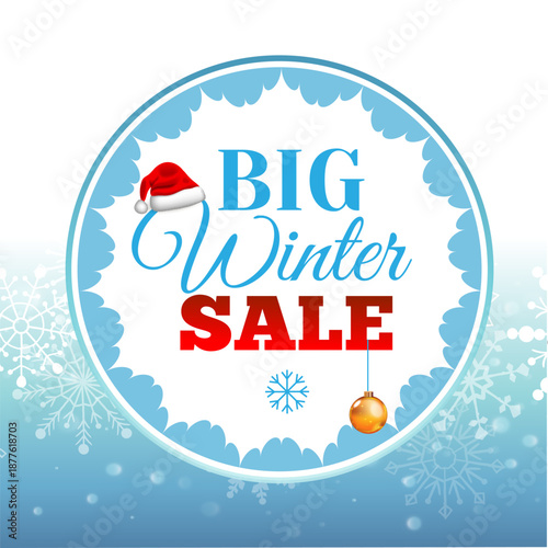 Square winter sale banner template with snowflakes on a soft blue background. Clean modern design perfect for social media posts, online promotions, seasonal advertising and winter marketing campaigns