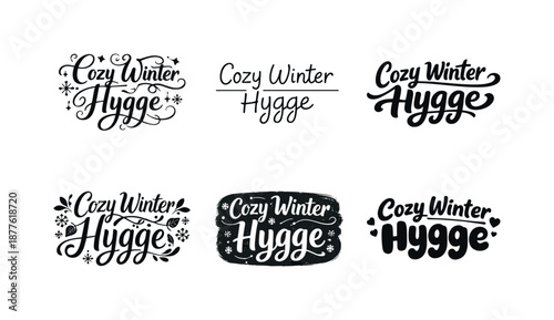 Winter Lettering Variations. Cozy Winter Hygge. Set lettering. harmonious lettering variations of the same emblematic concept, each with different artistic