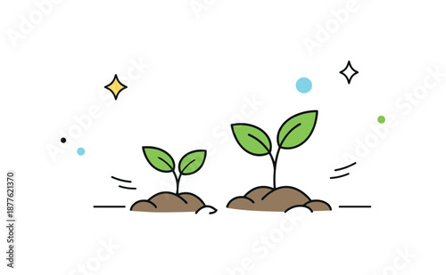 Fresh Spring Renewal. Spring beginnings. A minimal composition showing small green leaves breaking through a quiet background. The mood highlights freshness,