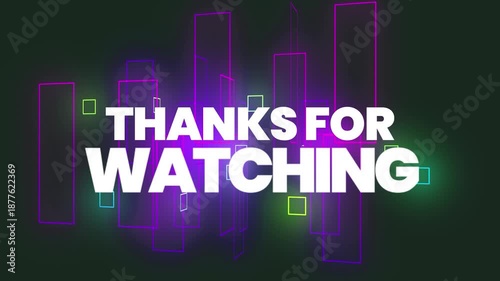 A neon-lit 'Thanks for watching' message on a sleek, modern background with a streaming live slide design, conveying a trendy vibe.