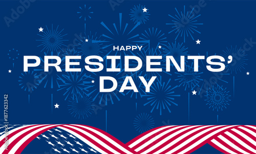 President Day greeting card, US flag, fireworks background