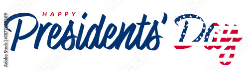 Happy US Presidents' Day text isolated, USA flag, typography