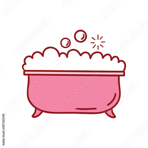 A pink bathtub with foam icon. Hand-drawn style, thin outline.