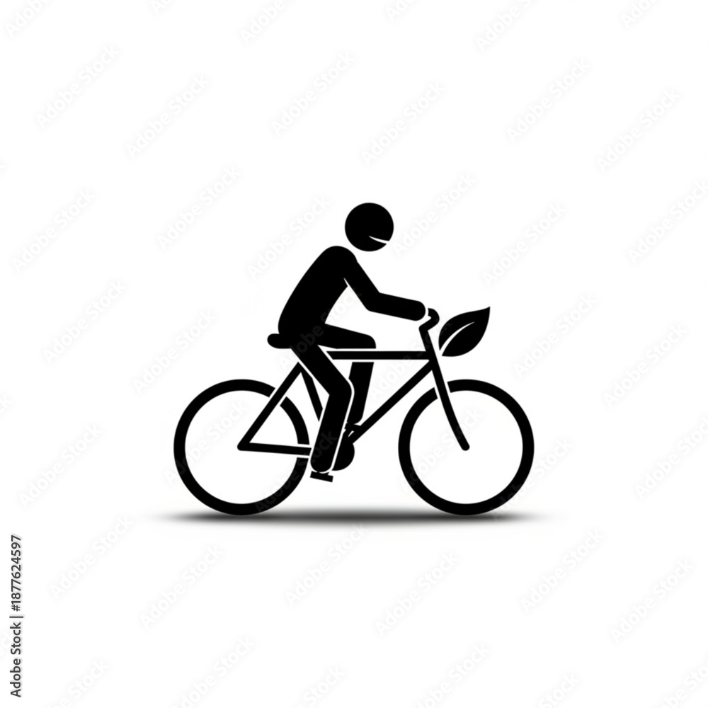 Obraz premium Cyclist rides a bicycle in a simple, monochromatic illustration, viewed from the side.