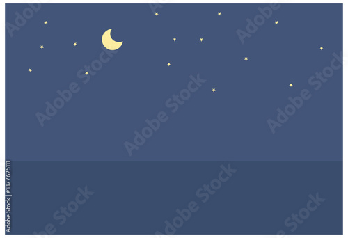 Night Sky With Moon And Stars Background Illustration For Web Design, Presentation, Banner, Calm Atmosphere, Evening Scene And Minimal Landscape Use