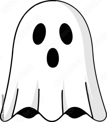 A simple cartoon ghost with large black eyes and an open mouth