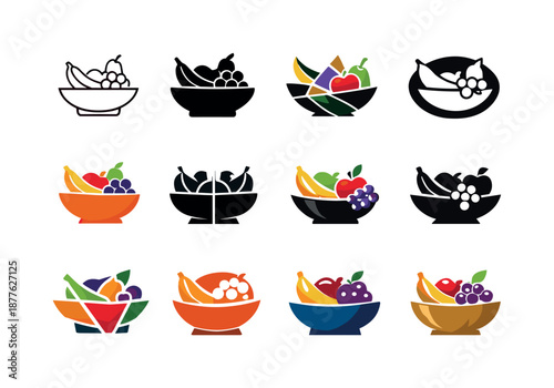 Holiday Feast Icons. holiday feasts. Icon set. Set Logo of holiday feasts: seasonal fruit bowl. harmonious logo variations of the same emblematic concept, each