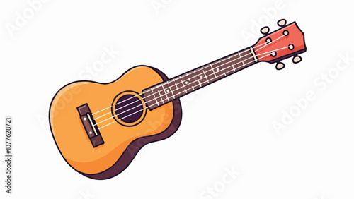 A simple, cartoon-style illustration of a four-stringed ukulele in a warm, inviting tone