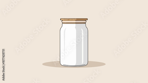 A simple, clean illustration of a glass jar with a wooden lid, isolated on a beige background