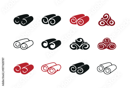 Charcuterie Logo Variations. charcuterie. Icon set. Set Logo of charcuterie: rolled salami slices. harmonious logo variations of the same emblematic concept,