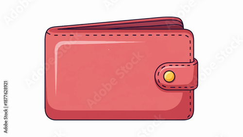 A simple, flat illustration of a coral pink bi-fold wallet secured with a golden button closure